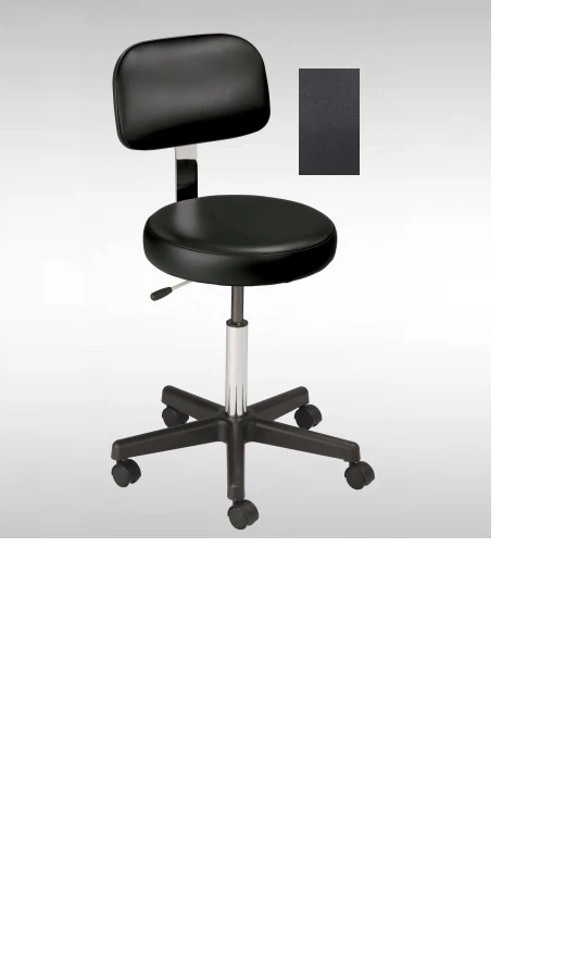 Med Technology Industries Exam Stool with Ergo Backrest, Slate, Pneumatic Hand-Operated Black Base, 300 lb Capacity