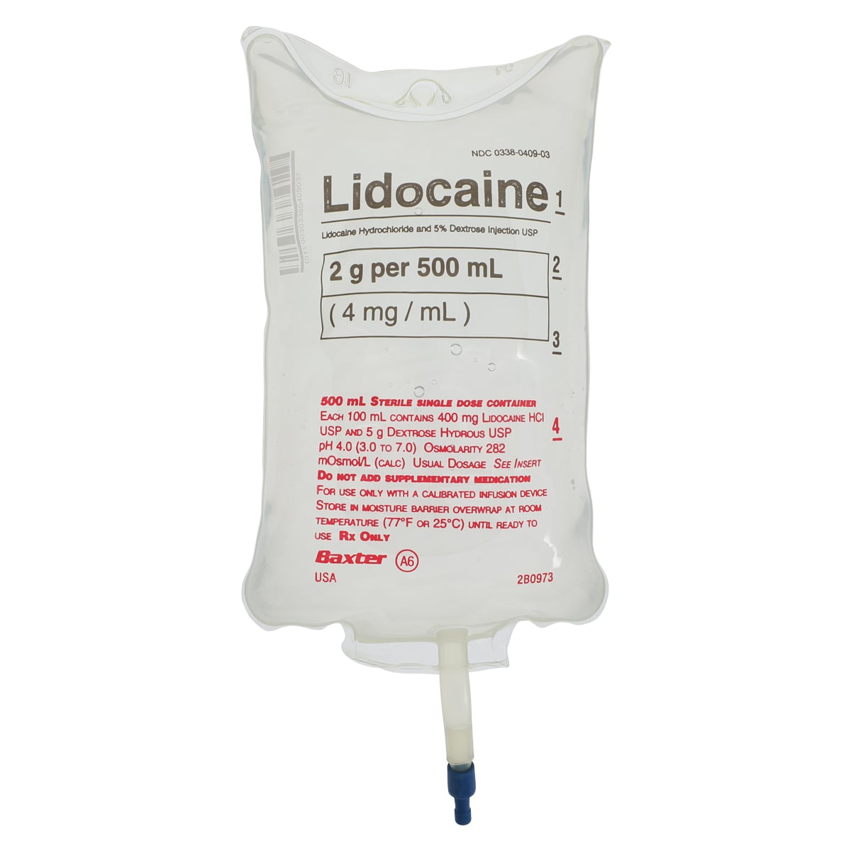 Lidocaine HCl 2g in 5% Dextrose Injection, 4mg/mL, 500mL Bag, 18/Package