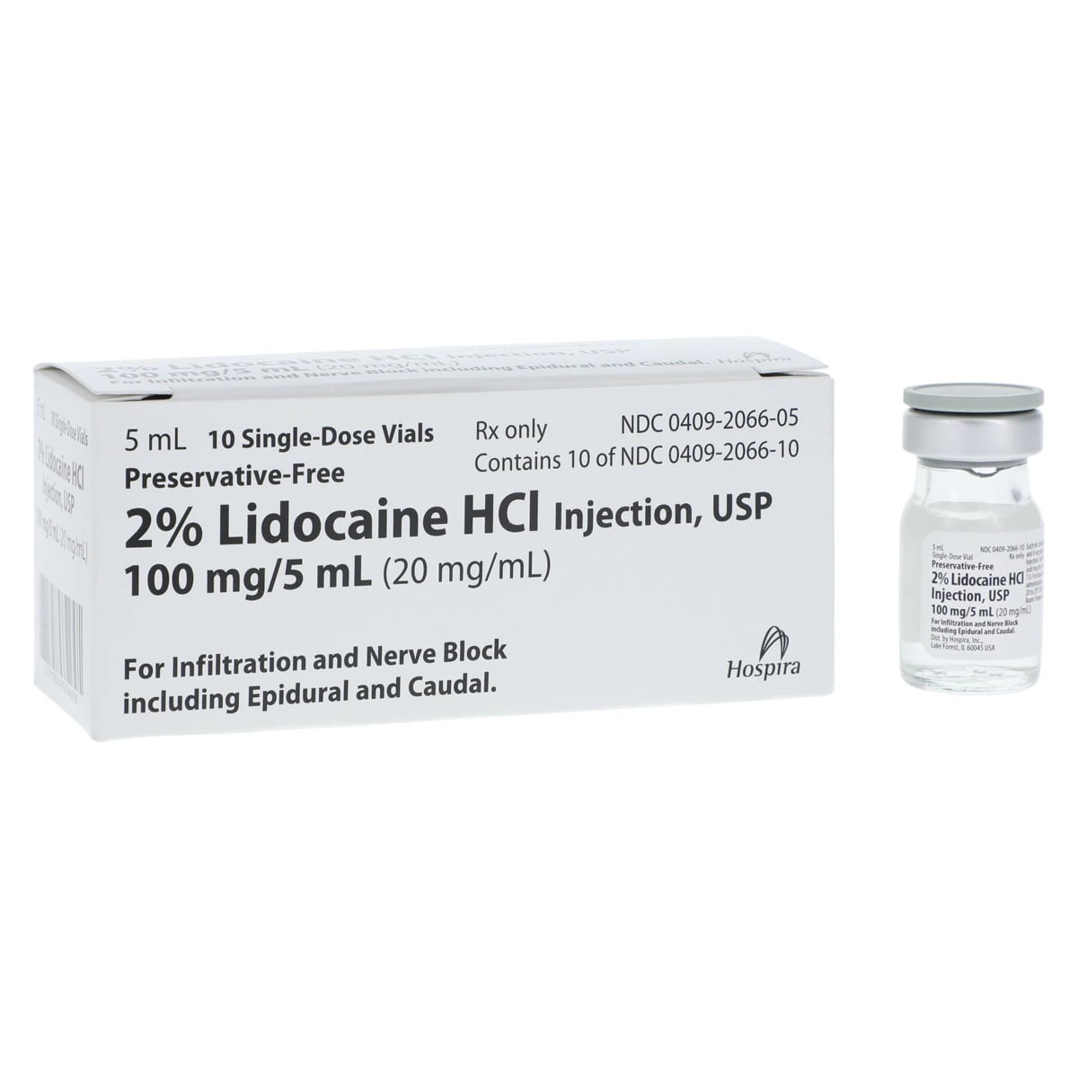Lidocaine HCl Injection 2% Preservative Free SDV 5mL, 10/Package
