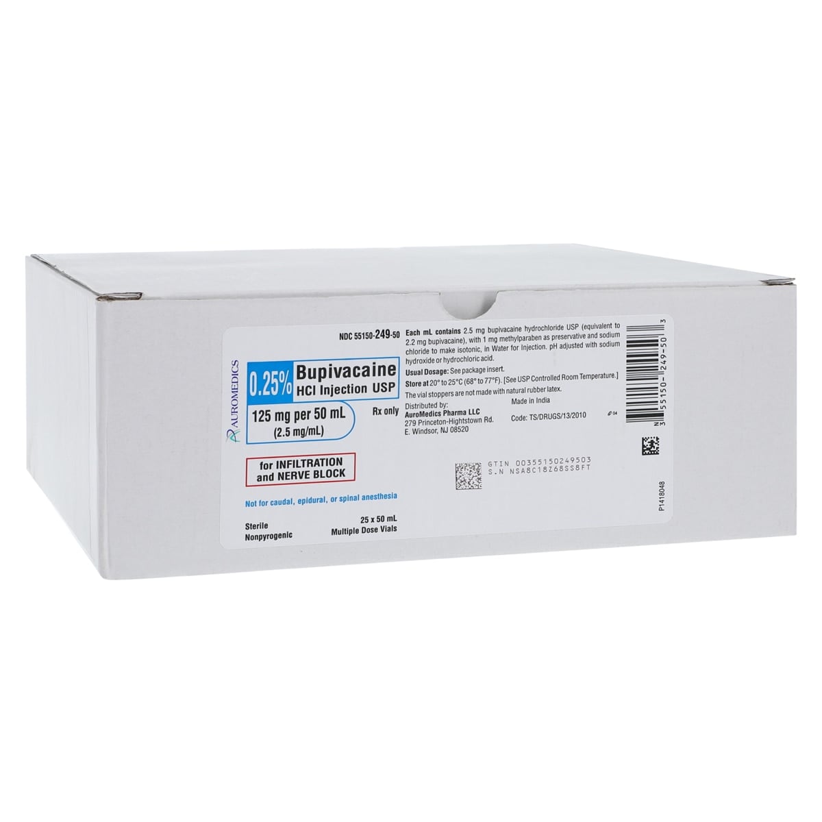 Bupivacaine HCl Injection 0.25%, Multi-Dose Vial (MDV), 50mL, 25/Package