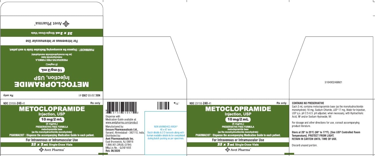 Metoclopramide HCl Injection SDV 5mg/mL, 2mL Single Dose Vial, 25/Package