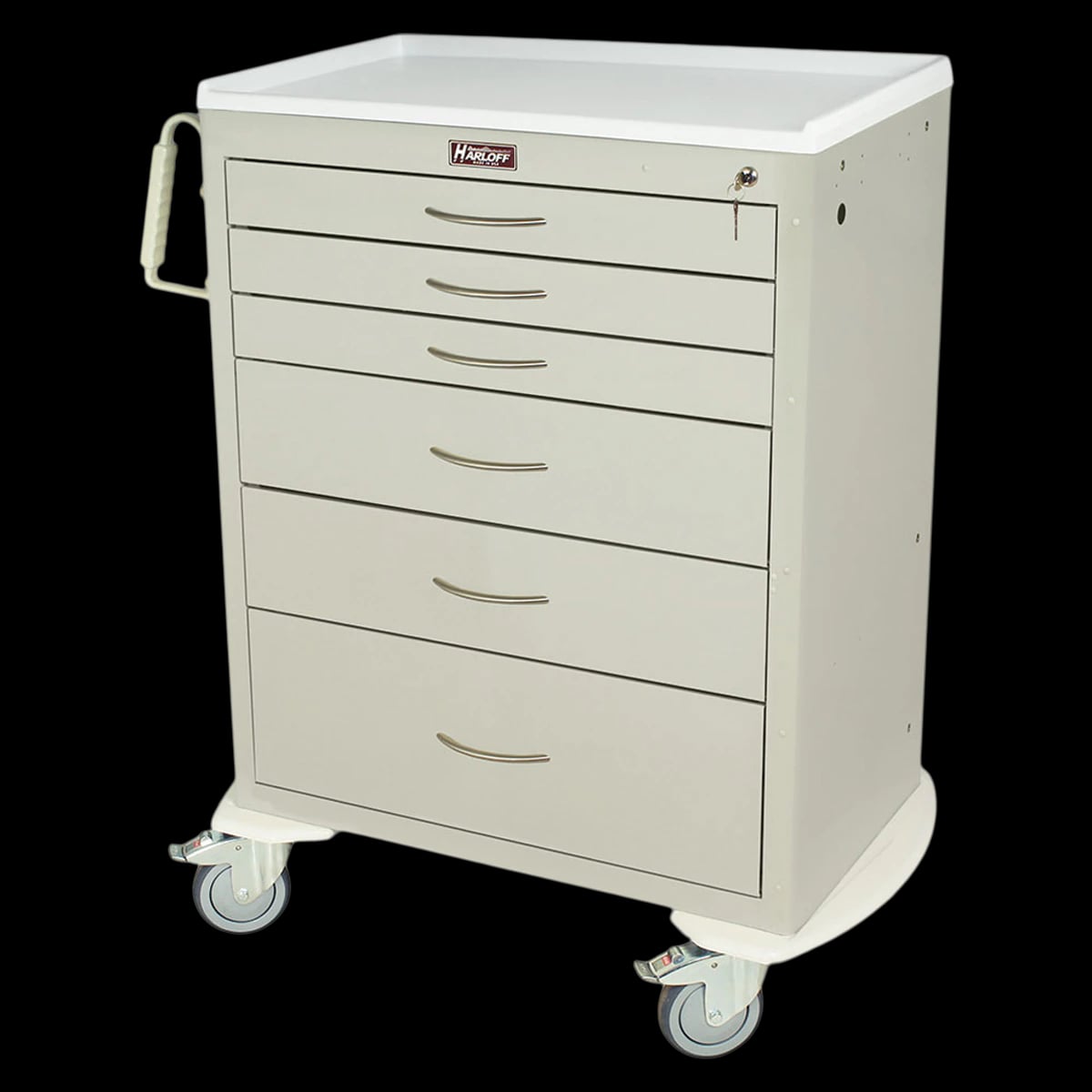 Harloff M-Series Tall Anesthesia Cart, 6 Drawers with Key Lock