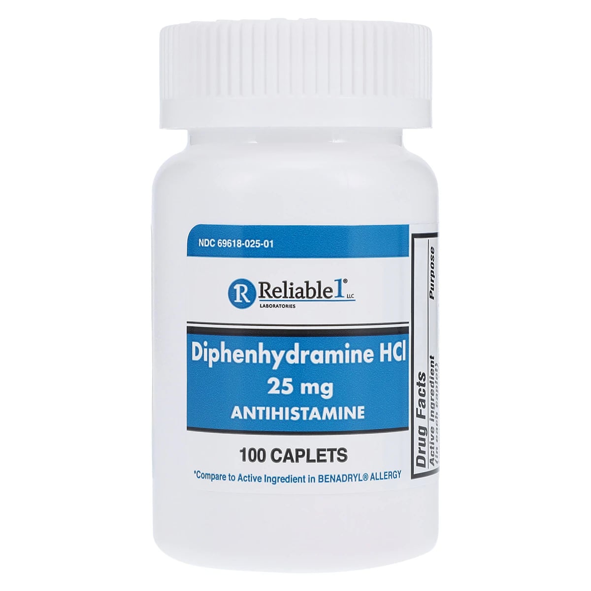 Diphenhydramine HCl Caplets, 25 mg, 100/Bottle