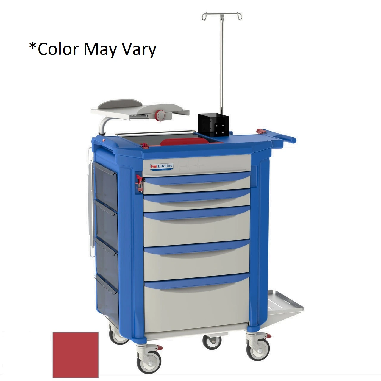 InterMetro Lifeline Code Response Cart, 38 x 22-5/8 x 45-1/2", 5 Drawers, Red