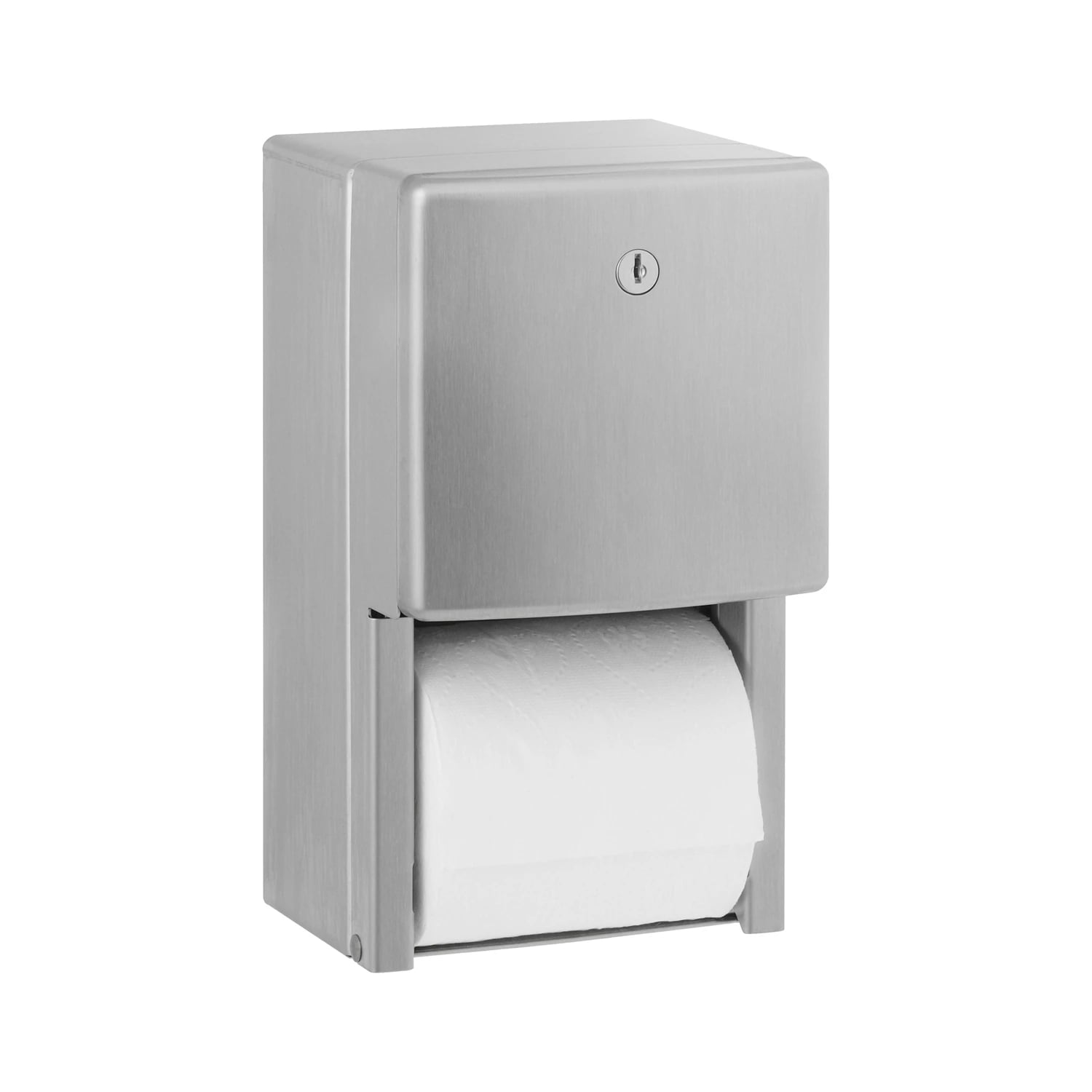 Bobrick ConturaSeries Two-Roll Toilet Tissue Dispenser, Satin-Finish Stainless Steel, Surface Mount, Flush Tumbler Lock