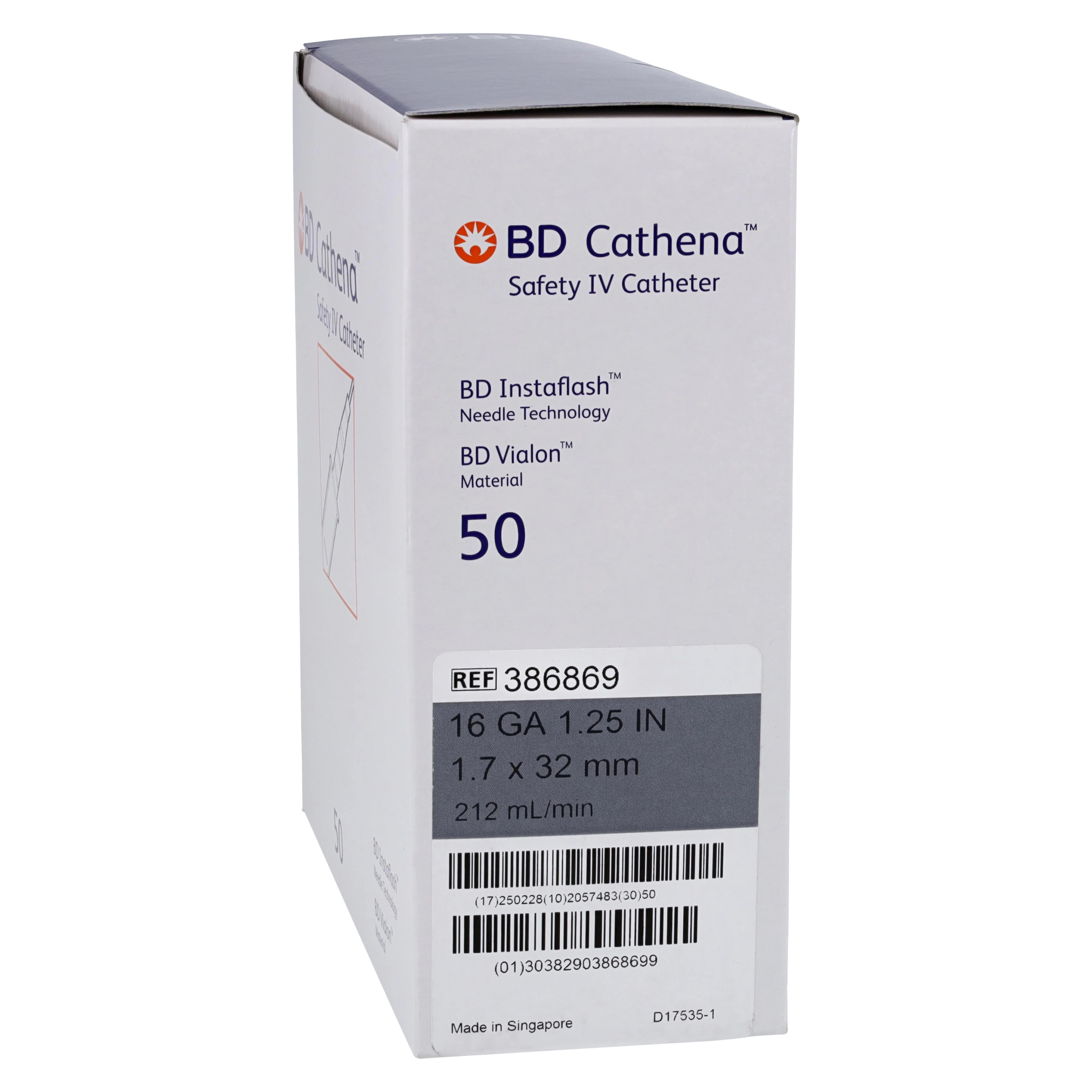 BD Cathena Safety IV Catheter, 16 Gauge, 1.25", Gray, Shielded, 50/Box