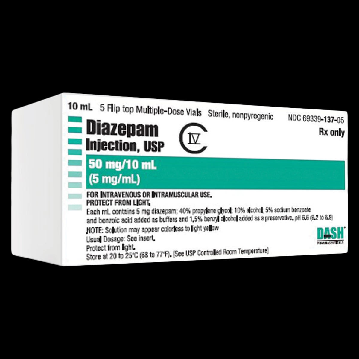 Diazepam Injection, 5mg/mL, MDV, 10mL, 5/Package