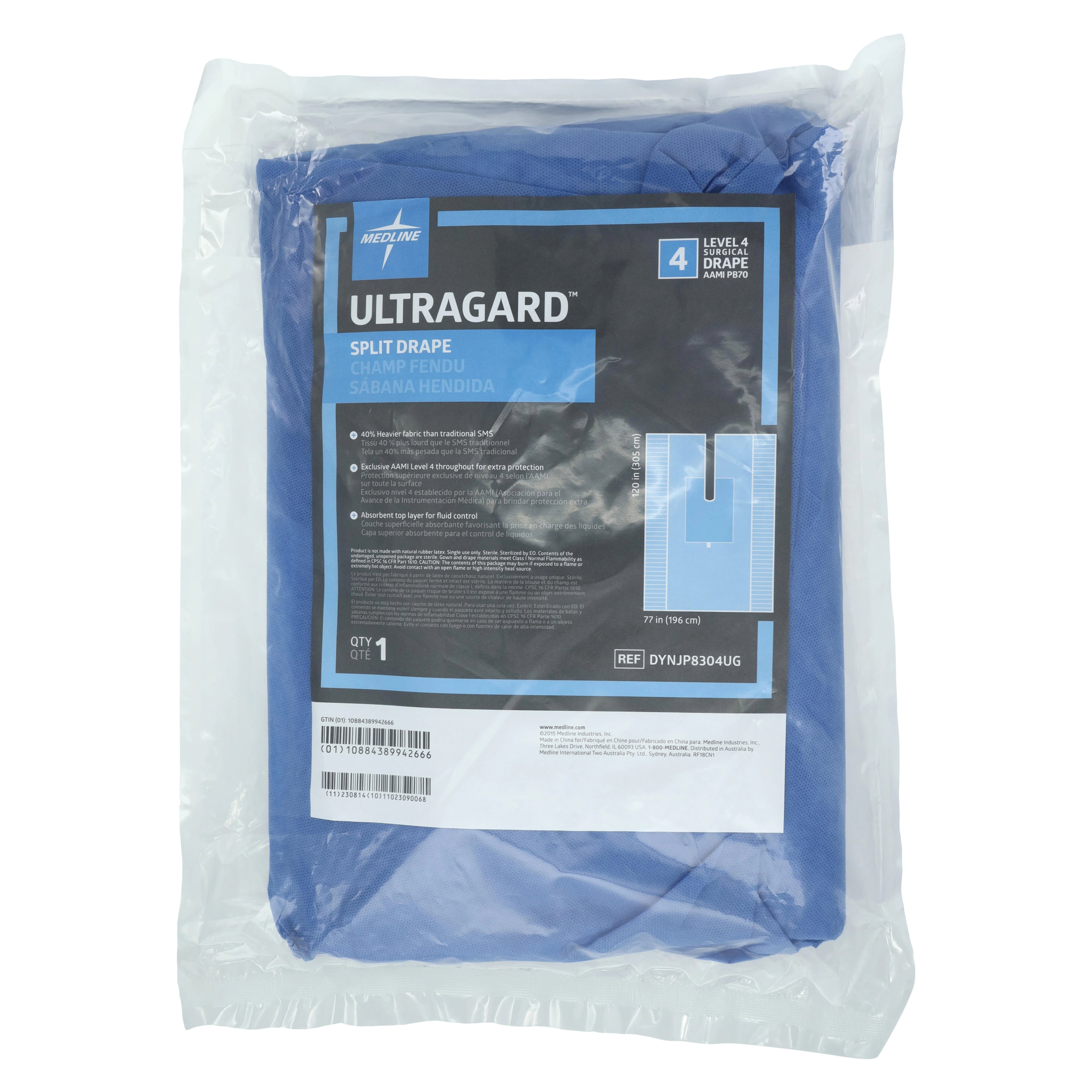Medline UltraGard Sterile Split Surgical Drape with Adhesive, 77" x 108"