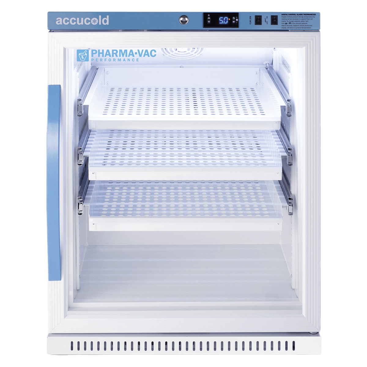 Accucold Performance Series Vaccine/Pharmacy Refrigerator, 6.0 Cu Ft, Glass Door, 2 to 8C, Auto Defrost