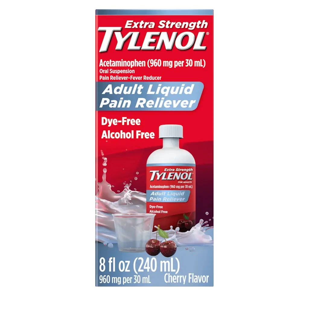 Tylenol Oral Suspension, Dye-Free, Cherry Flavor, 960 mg/30 mL, 8 oz Bottle