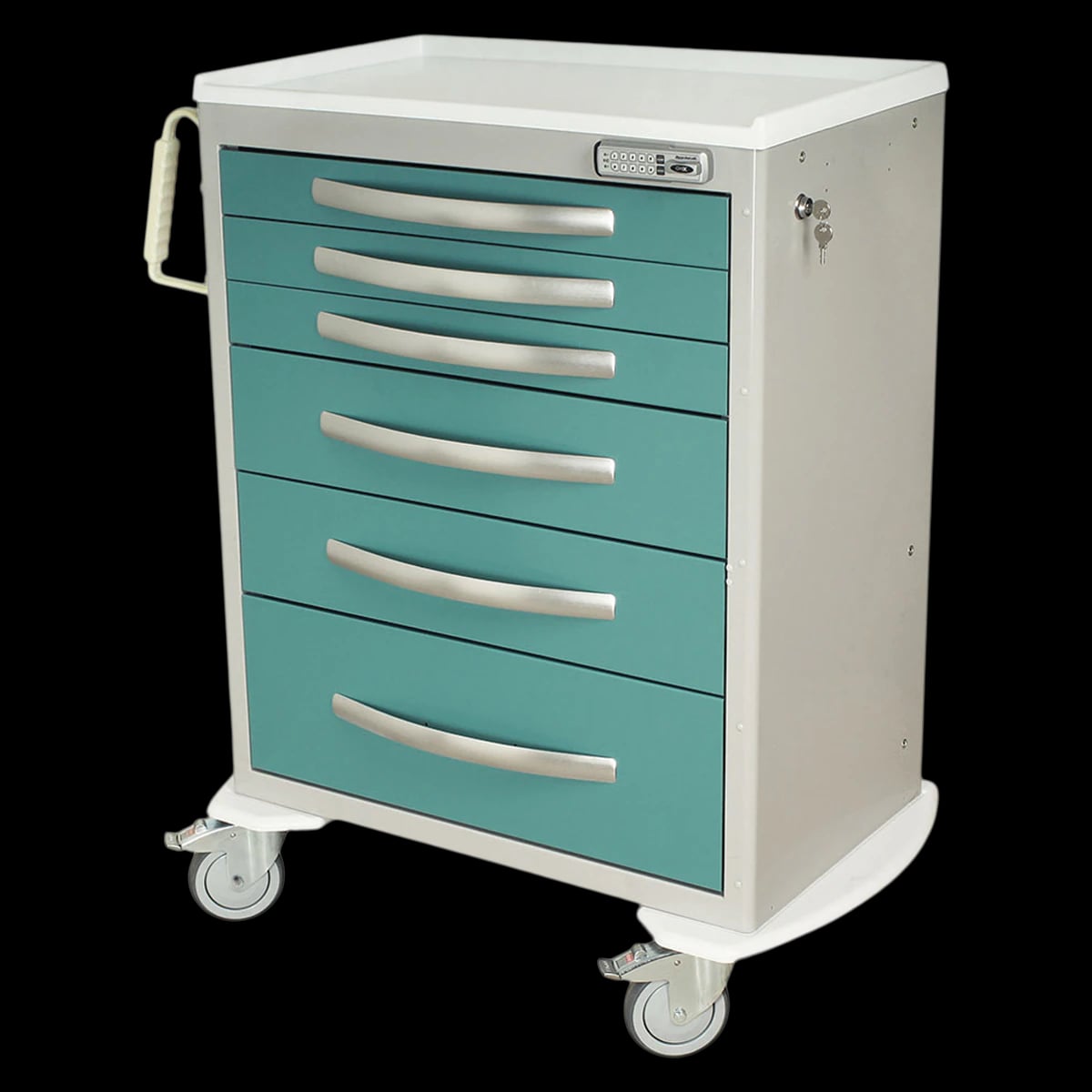Harloff A-Series Crash Cart, Aluminum, 5" Tente Casters, Electronic Push Button Lock