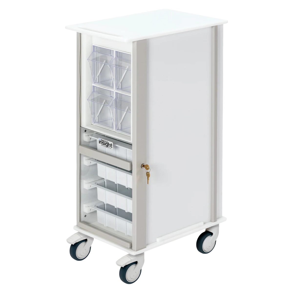 Marketlab Insight Storage Cart, White, 20.5" x 13" x 35.5", with (4) 3" Casters (2 Locking, 2 Swivel)