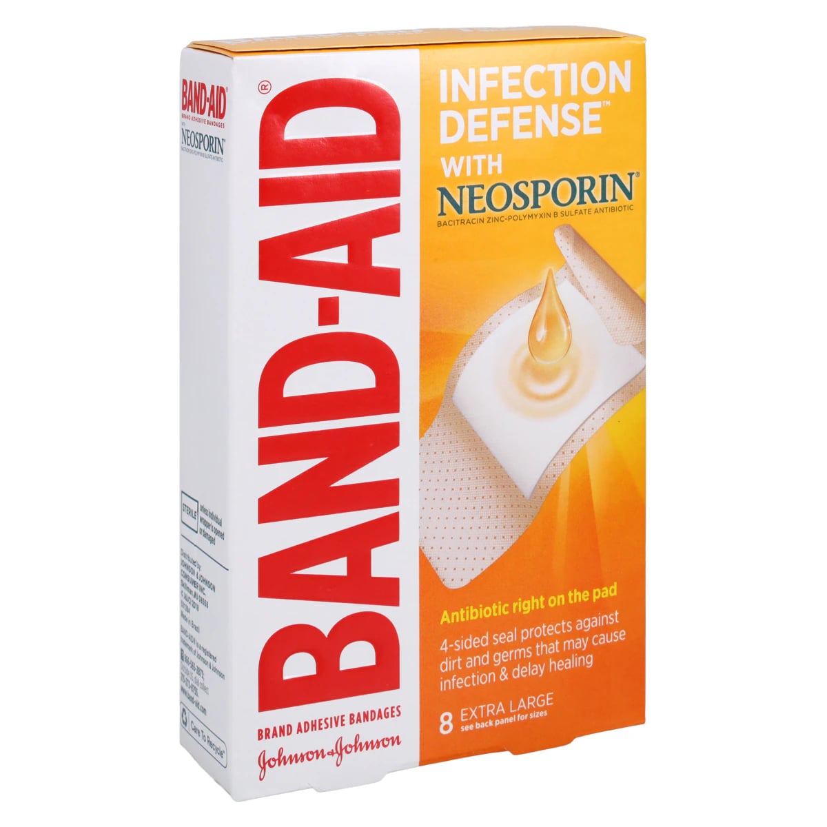 Band-Aid Plus Antibiotic Adhesive Bandage, Plastic, 1.75" x 4", Flesh, Sterile, 8/Box
