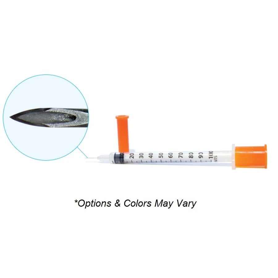 EasyTouch Insulin Syringe with Needle, U-100 0.3cc, 30G x 5/16", Blue, 100/Box, Sterile, Single Use