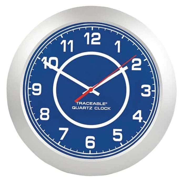 Cole-Parmer NIST-Traceable Analog Wall Clock, 12" Diameter, Blue/White, Each