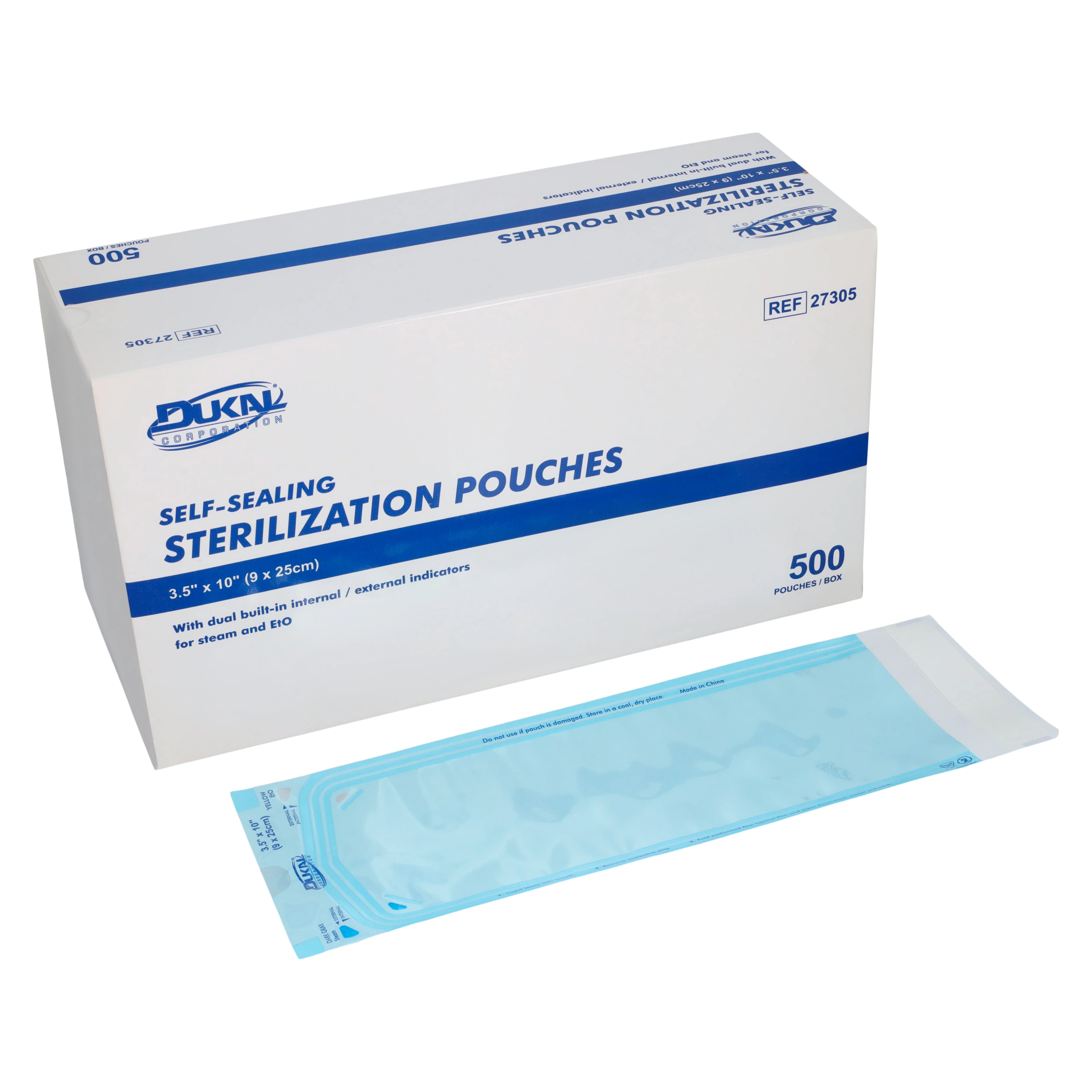 Dukal Sterilization Pouches, 3.5 in x 10 in, Blue/Transparent, Self-Seal, Latex-Free, 500/Box