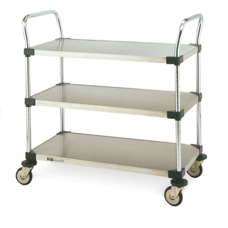InterMetro MW Series Utility Cart, 3 Solid Shelves, 24" x 18", 4" Casters