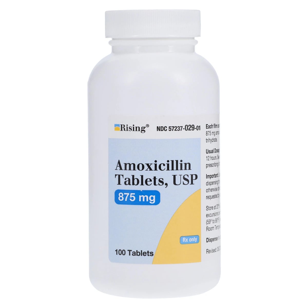 Amoxicillin Tablets, 875mg, 100/Bottle, Rising Pharmaceuticals