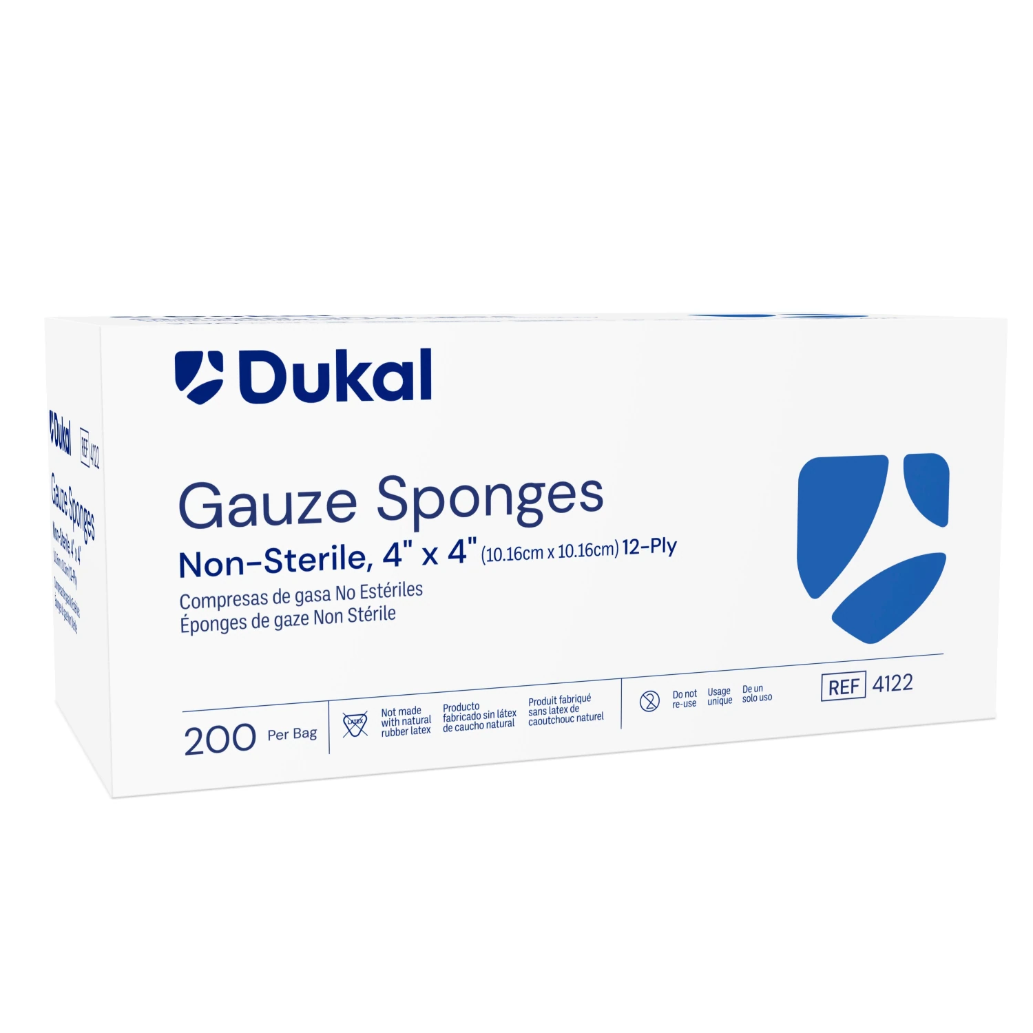 Dukal Gauze Sponge, Non-Sterile, 12-Ply, 4x4", 100% Woven Cotton, Latex-Free