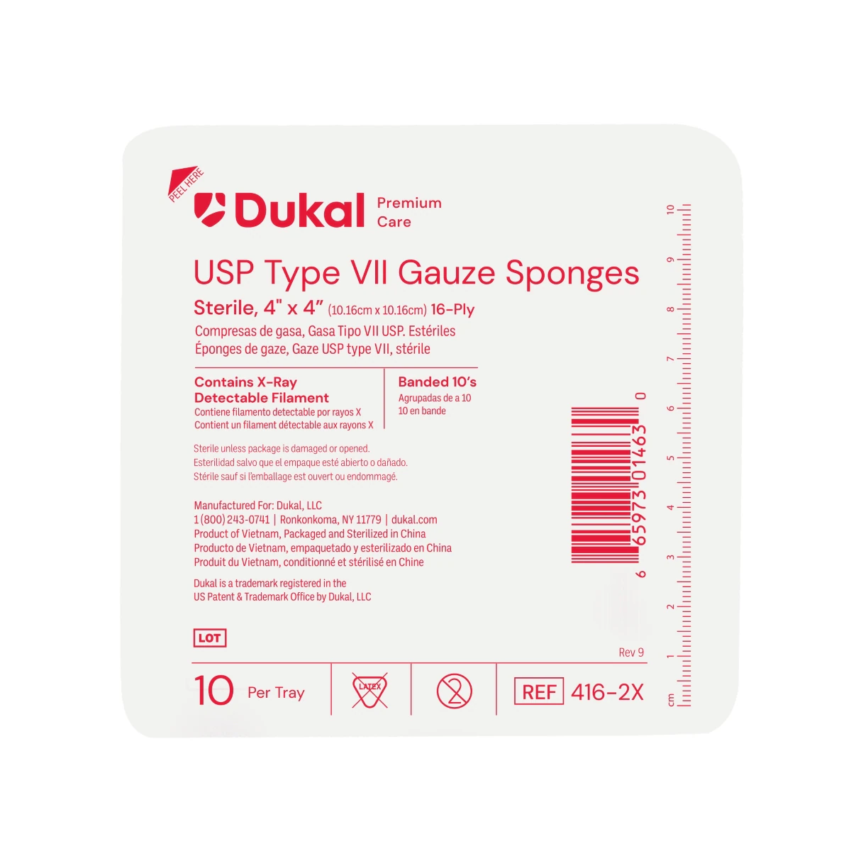 Dukal Cotton Type VII Gauze Sponge, 4x4", 16-Ply, Sterile, X-Ray Detectable