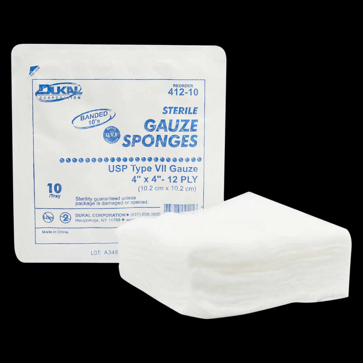 Dukal 100% Woven Cotton Gauze Sponge, 4x4", 12 Ply, Sterile, USP Type VII
