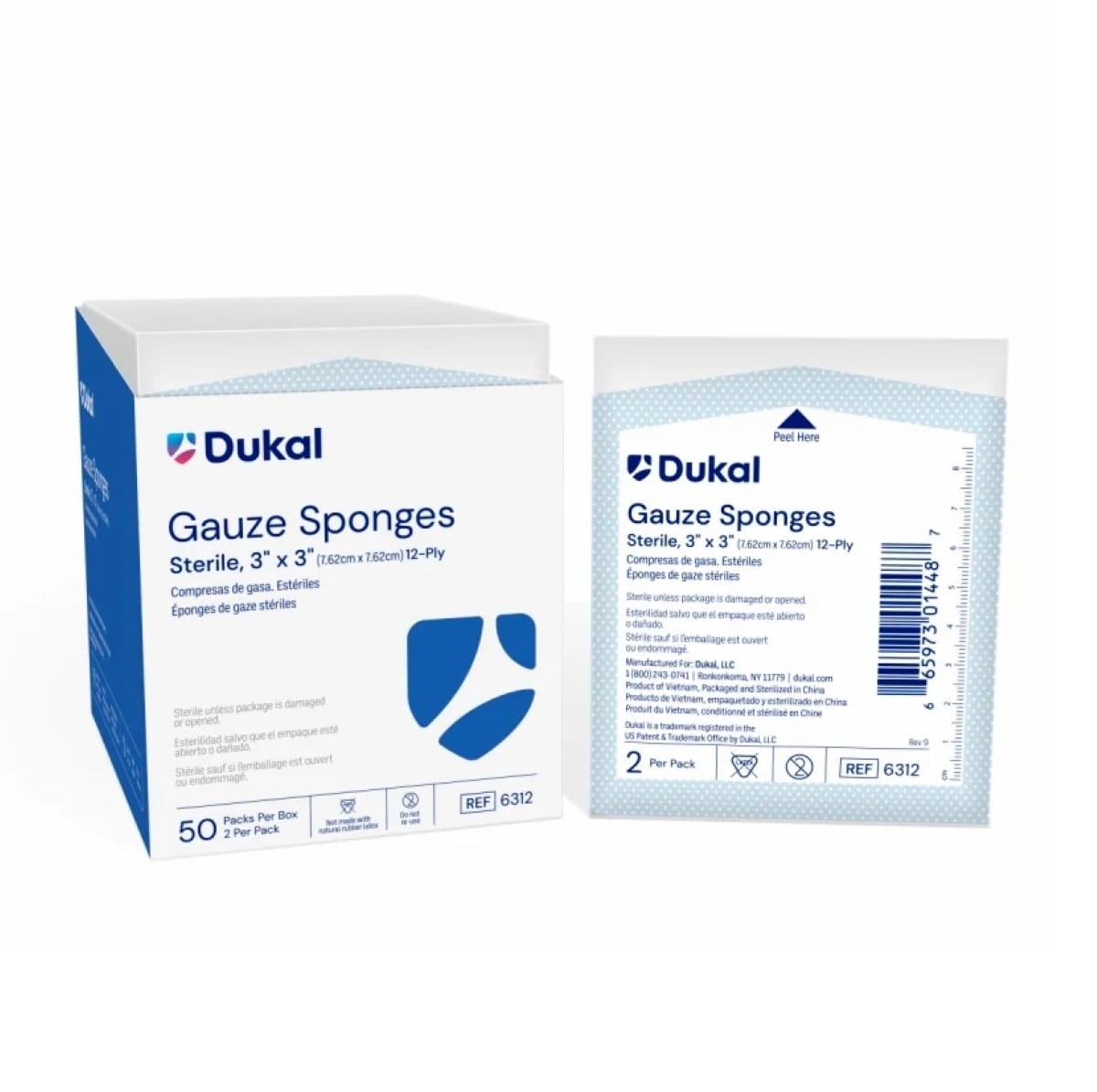 Dukal Gauze Sponge, 100% Woven Cotton, 3x3", 12-Ply, Sterile
