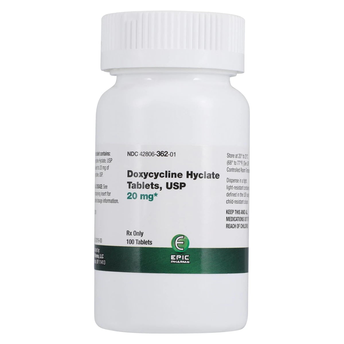 Doxycycline Hyclate Tablets, 20mg, 100/Bottle, Epic Pharma