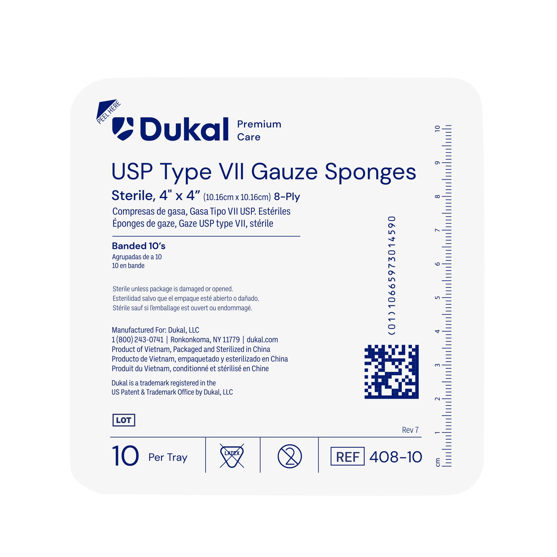 Dukal Premium Care Gauze Sponge, Type VII, 8-Ply, Sterile, 4x4", 100% Woven Cotton, Latex-Free