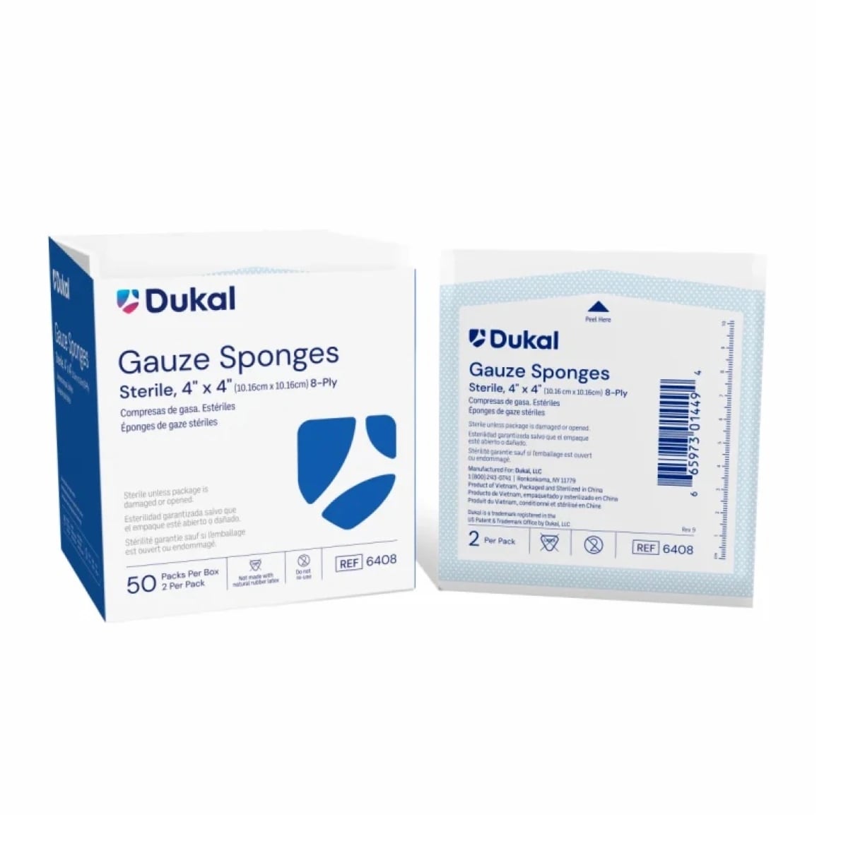 Dukal Gauze Sponge, 4x4", 8-Ply, Sterile, 100% Woven Cotton, Latex-Free