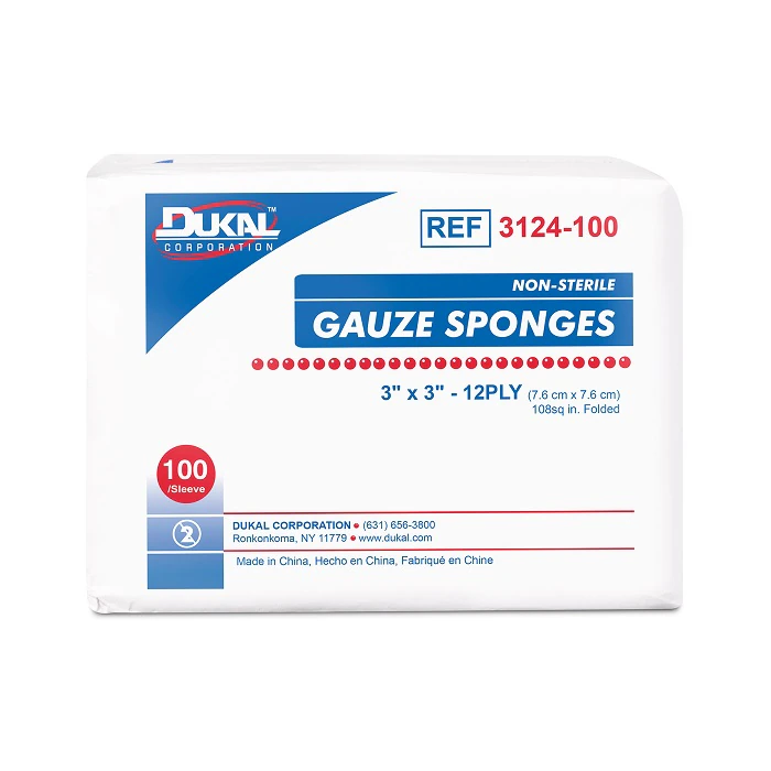 Dukal Everyday Care 100% Woven Cotton Gauze Sponge, 3x3", 12 Ply, Non-Sterile, Latex-Free
