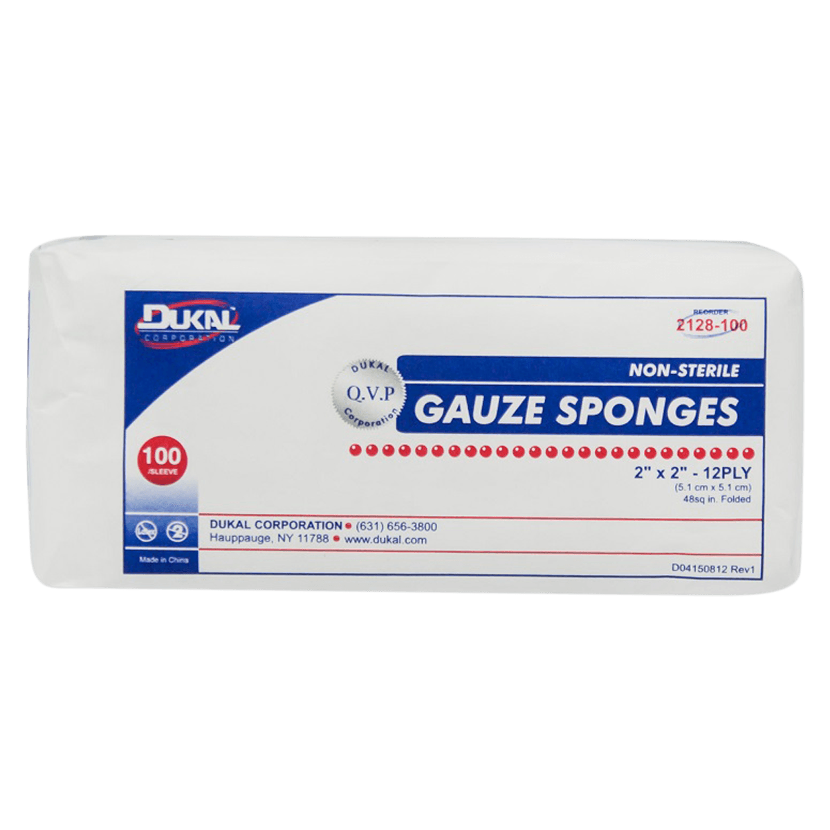 Dukal 100% Woven Cotton Gauze Sponge, 2" x 2", 12-Ply, Non-Sterile