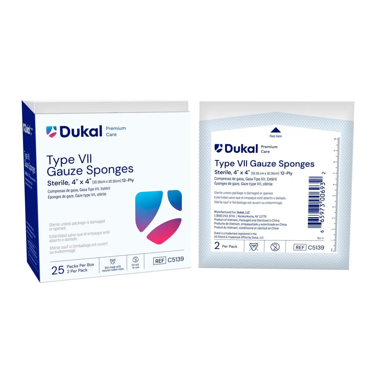 Dukal Premium Care Gauze Sponge, Type VII, 12-Ply, Sterile, 4x4", 100% Woven Cotton, Latex-Free