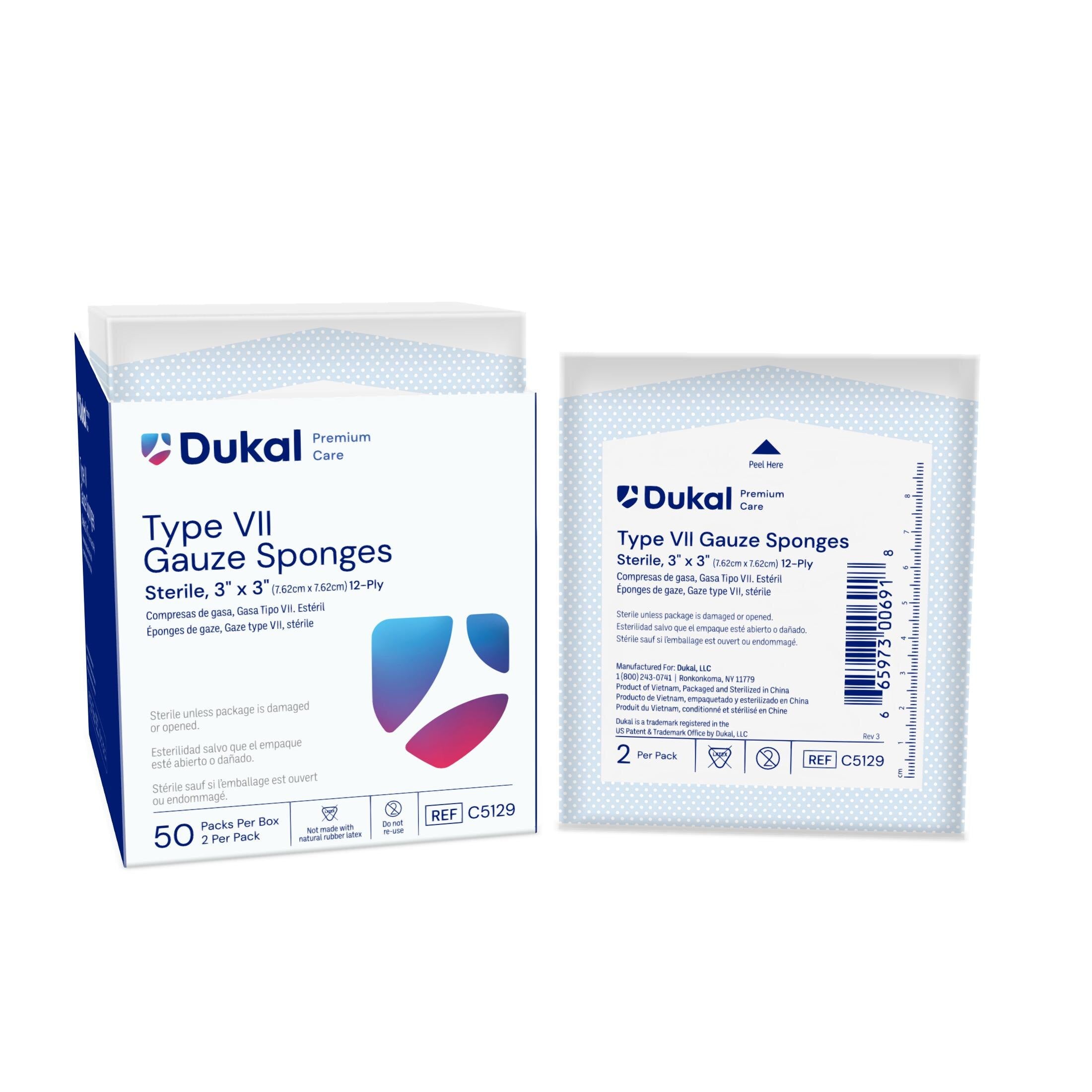 Dukal Premium Care Gauze Sponge, Type VII, 12-Ply, Sterile, 3x3", 100% Woven Cotton