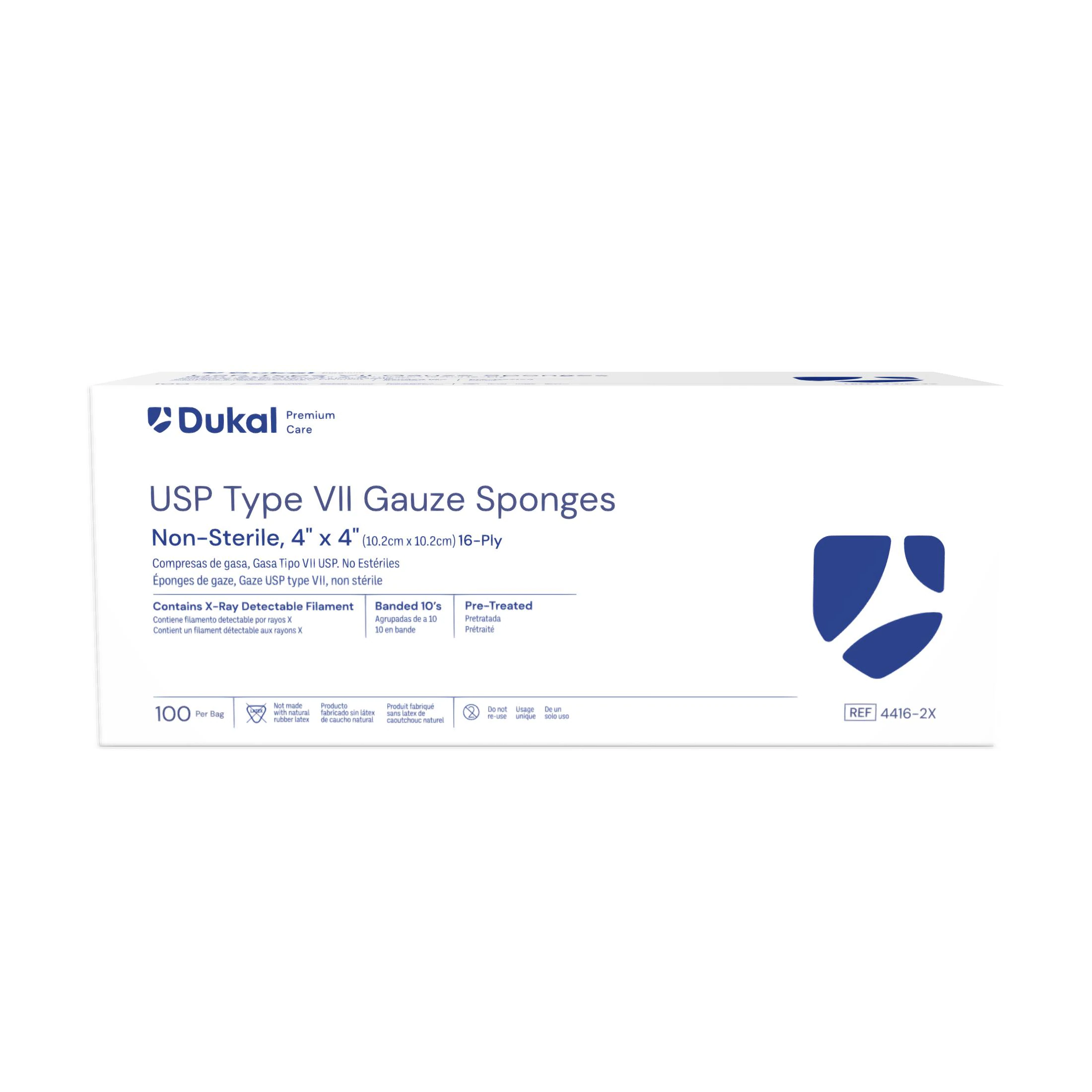Dukal Cotton Gauze Sponge, Type VII, 4x4", 16 Ply, Non-Sterile, X-Ray Detectable
