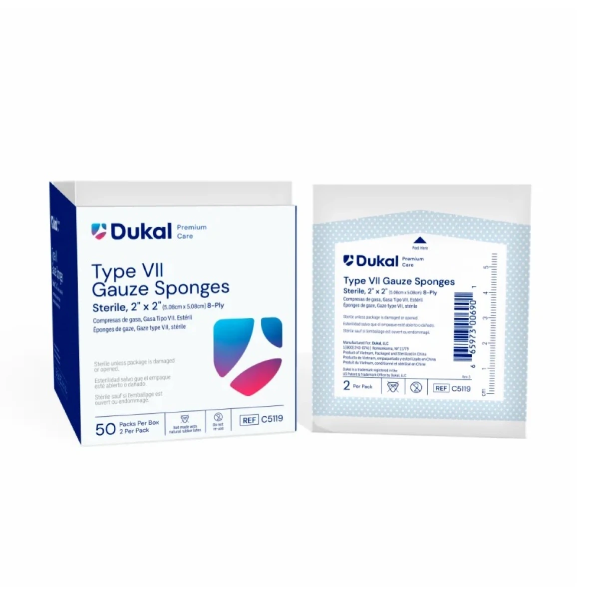 Dukal Premium Care Gauze Sponge, Type VII, 8-Ply, Sterile, 2x2", 100% Woven Cotton, Latex-Free