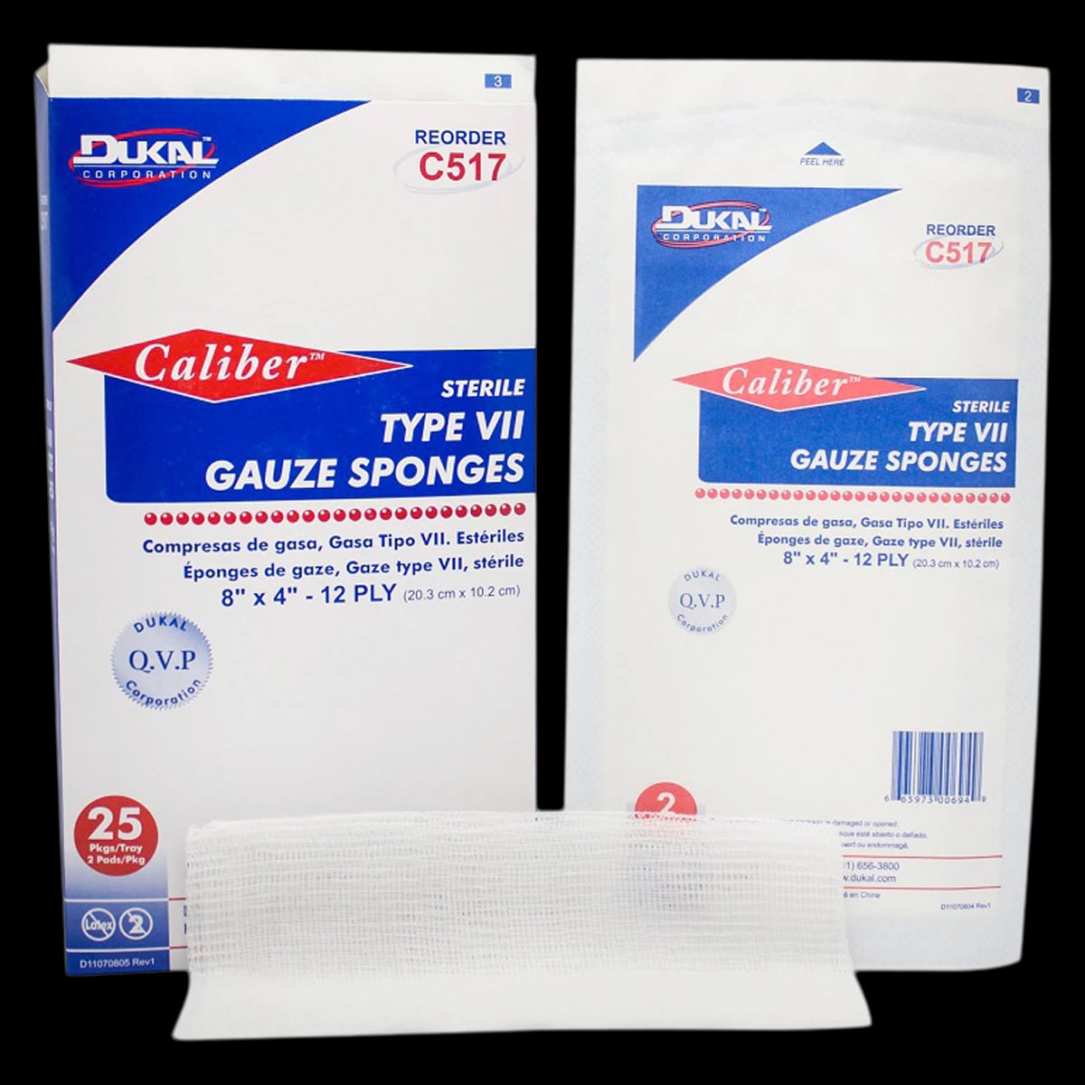 Dukal Premium Care 100% Woven Cotton Gauze Sponge, 8x4", 12 Ply, Sterile, USP Type VII, Latex-Free
