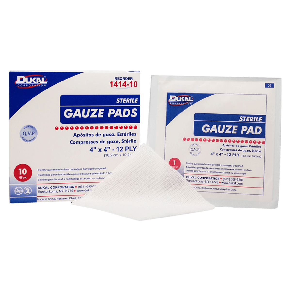 Dukal 100% Woven Cotton Gauze Pad, 4x4", 12 Ply, Sterile, Single Pad