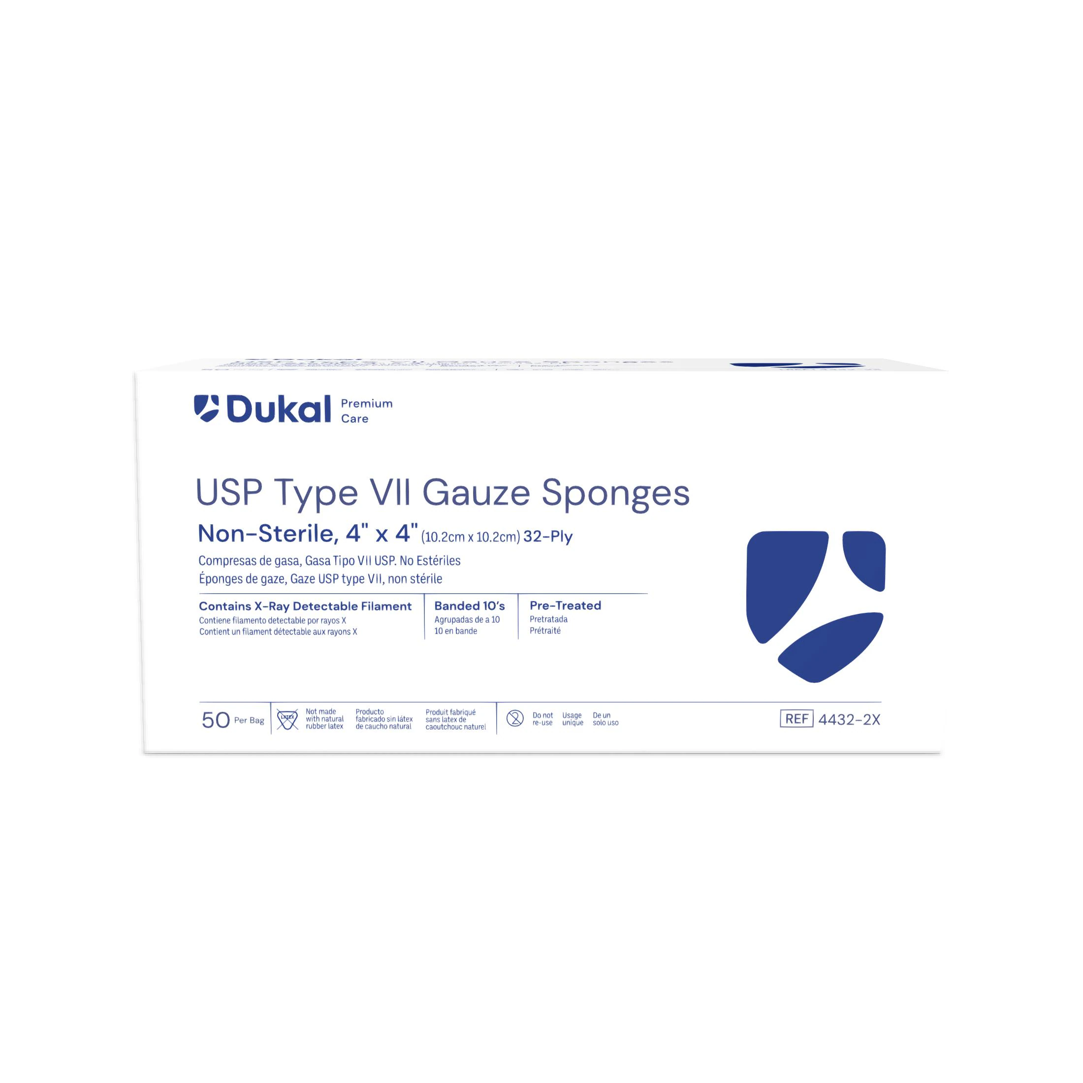 Dukal Cotton Gauze Sponge, Type VII, 4x4", 32 Ply, Non-Sterile, X-Ray Detectable