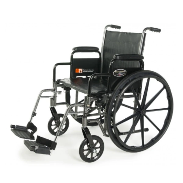 Traveler SE Plus Wheelchair, 20" x 16" Seat, Detachable Full Arms, Swingaway Footrest, 300 lb Capacity, Hammertone Silver Vein Frame, Black Vinyl Upholstery
