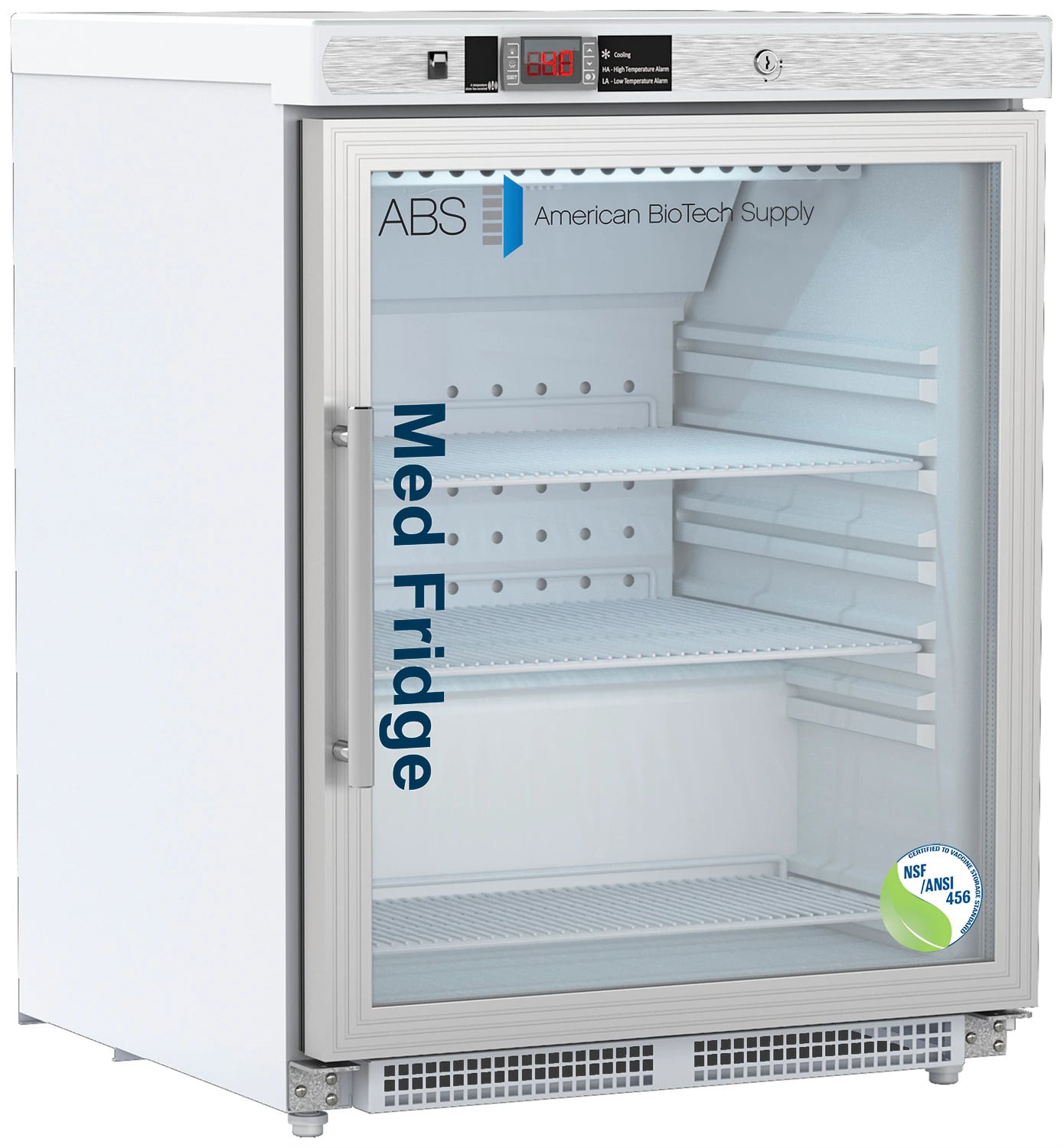 American Biotech Supply Vaccine Refrigerator, 4.6 Cu Ft, Glass Door, Right Hinge, 1-10°C, Cycle Defrost