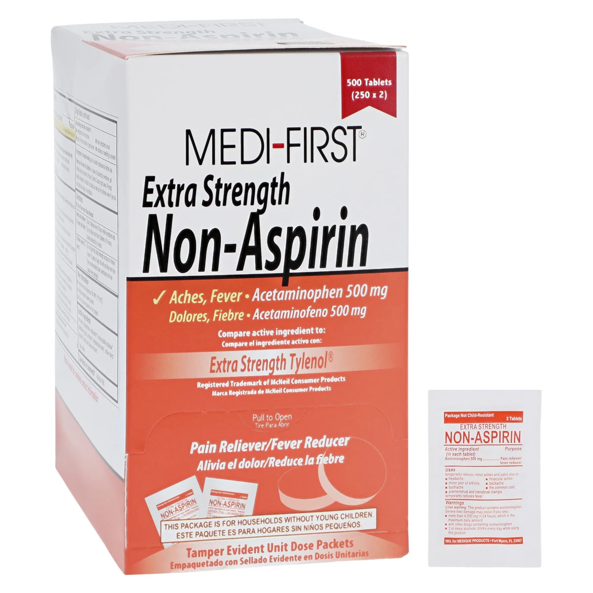 Medi-First Extra Strength Non-Aspirin Tablets, 500 mg, 250 Tablets per Bottle, 2 Bottles per Box
