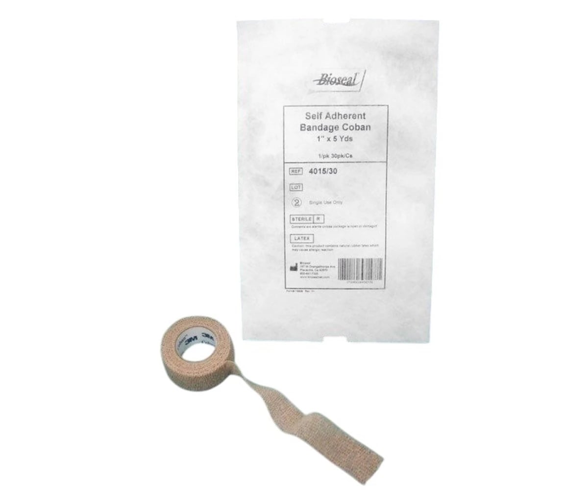 Bioseal Self-Adherent Latex-Free Bandage Wrap, Tan, 1" x 5 yd, Sterile, 30/Case