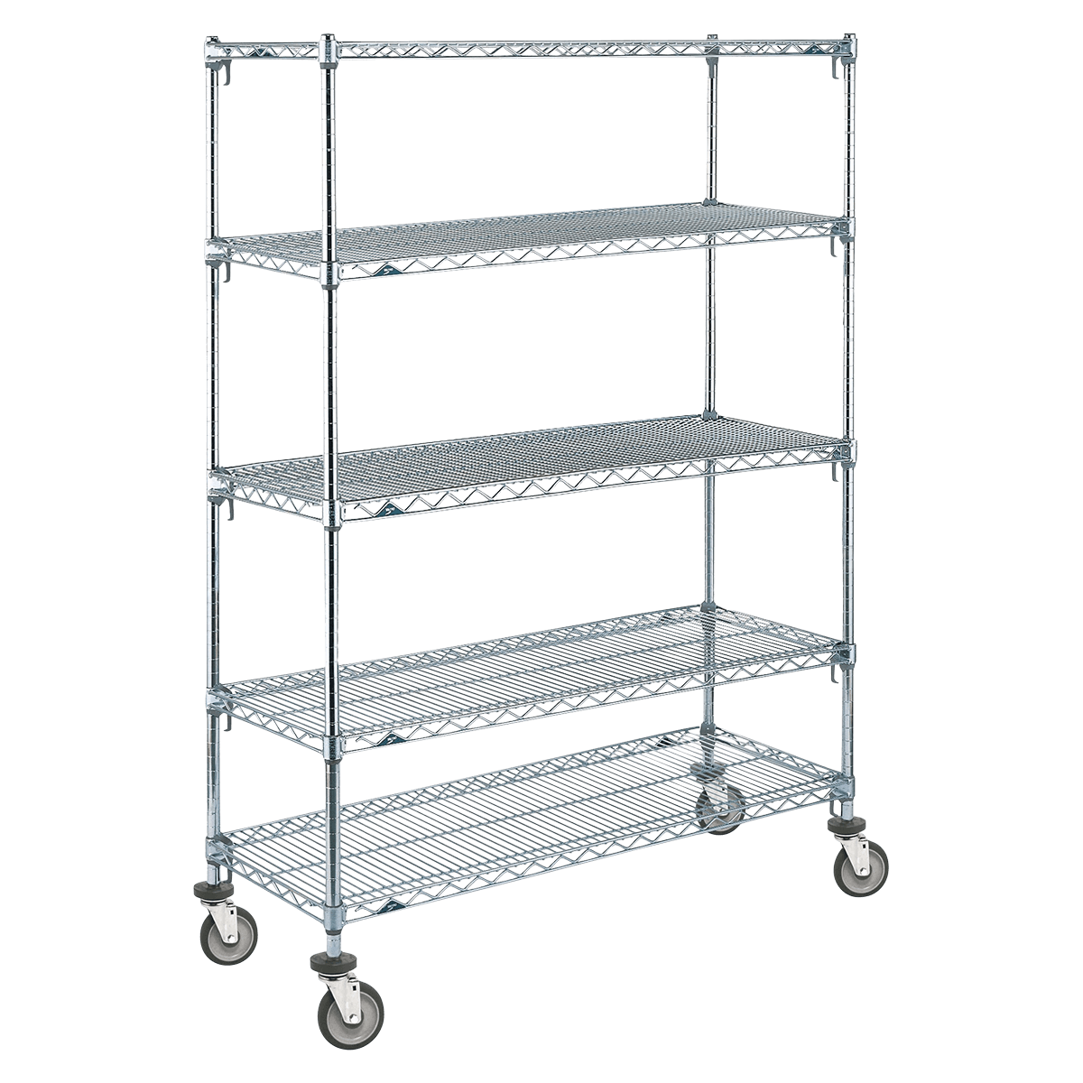 InterMetro Super Erecta Storage Cart, 24" x 48" x 67.875", with (4) 5" Polyurethane Casters (2 Swivel, 2 Locking)