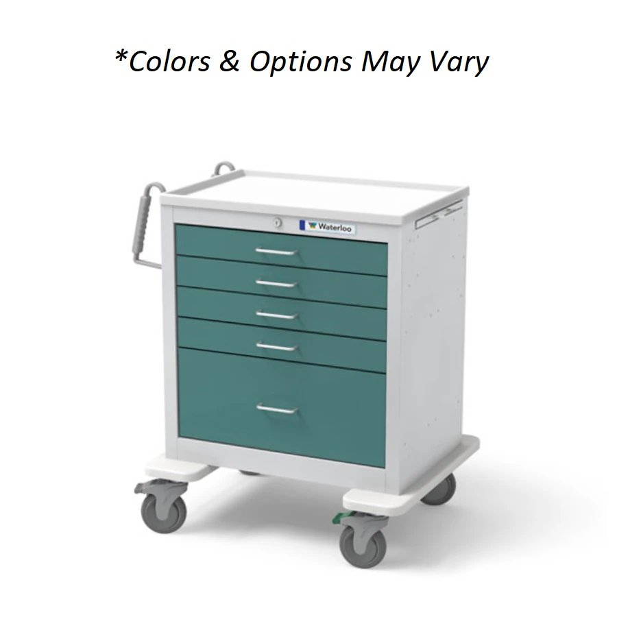 Waterloo Healthcare Anesthesia Cart, Light Gray, 24.5" x 29" x 36", 5" Casters, 3" Drawer and 9" Drawer with Key Lock