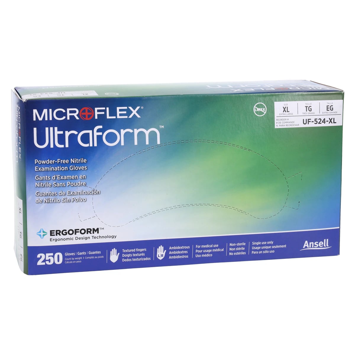 Ultraform® Powder Free Nitrile Exam Gloves, Extra Large, Cobalt Blue, 250/Box, UF-524-XL