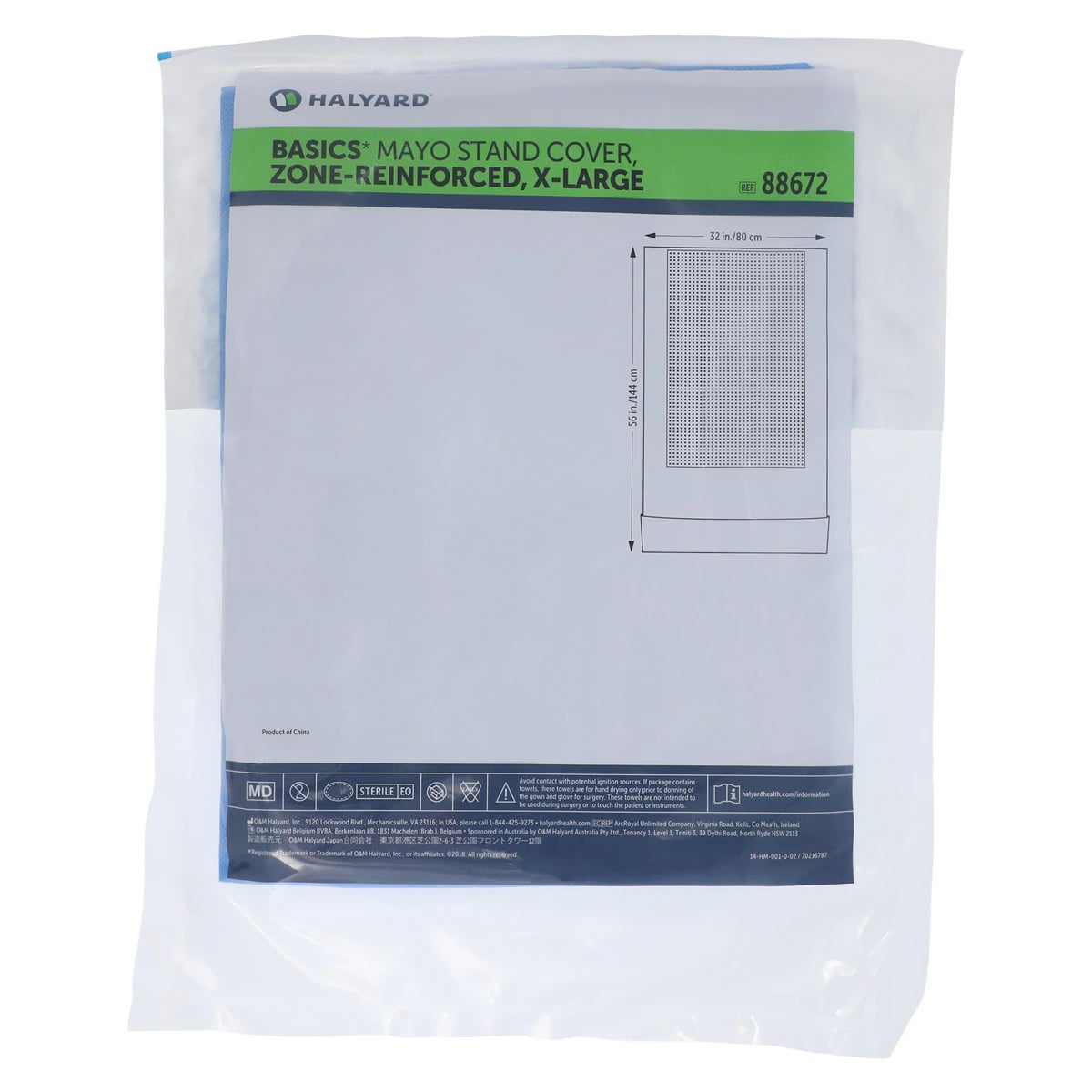 Halyard Basics Mayo Stand Cover, X-Large, Blue, 32 in x 57 in, Single Use, 65/Case