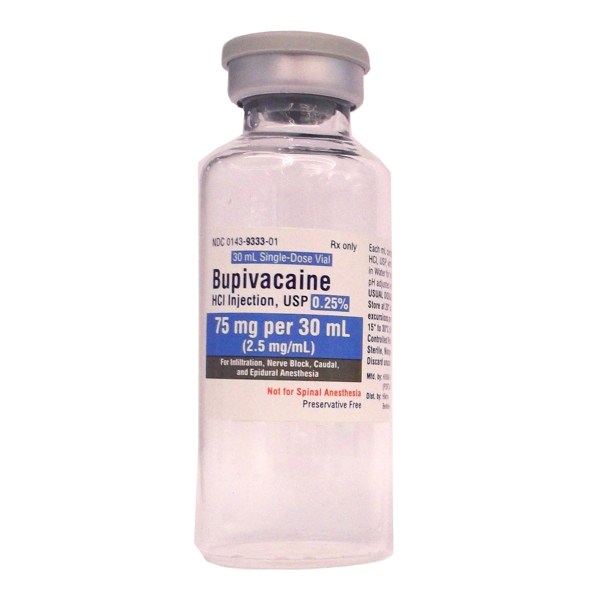 Bupivacaine HCl Injection 0.25%, Preservative Free, SDV, 30mL, 10/Package