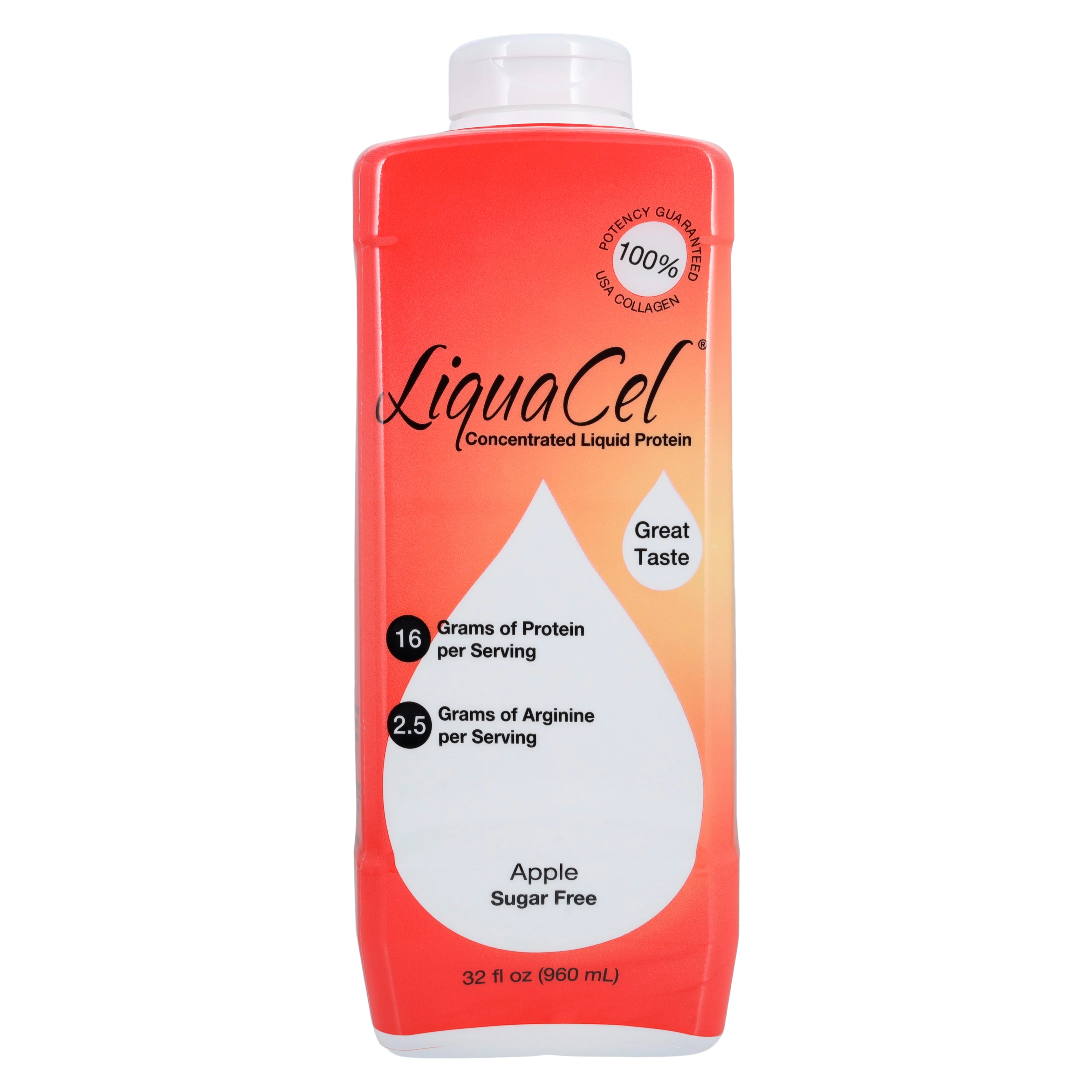 LiquaCel Protein Bottle, Apple, 32 oz, 6/Case
