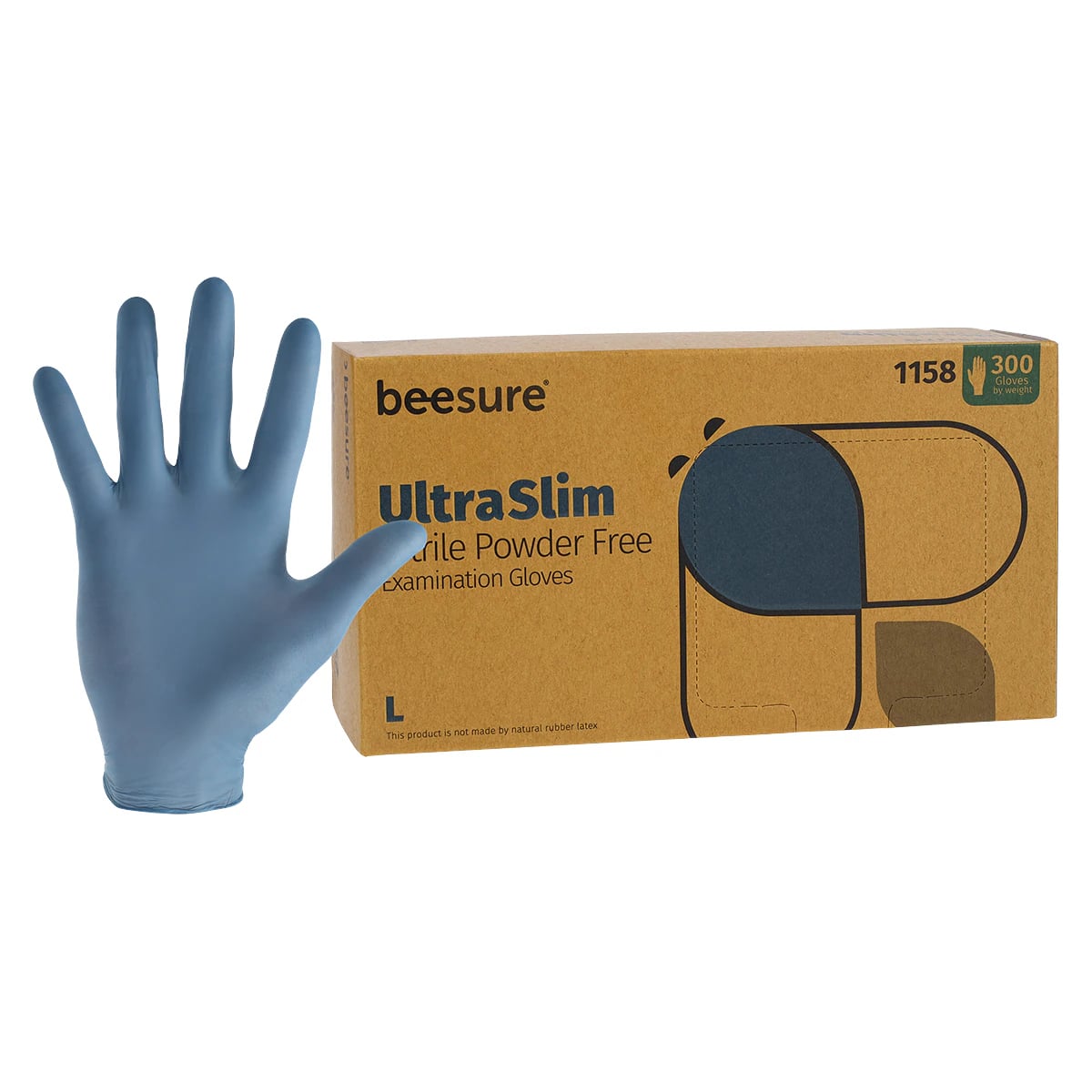 BeeSure UltraSlim Nitrile Exam Gloves, Powder Free, Non-Sterile, Large, Blue, 300/Box, BE1158
