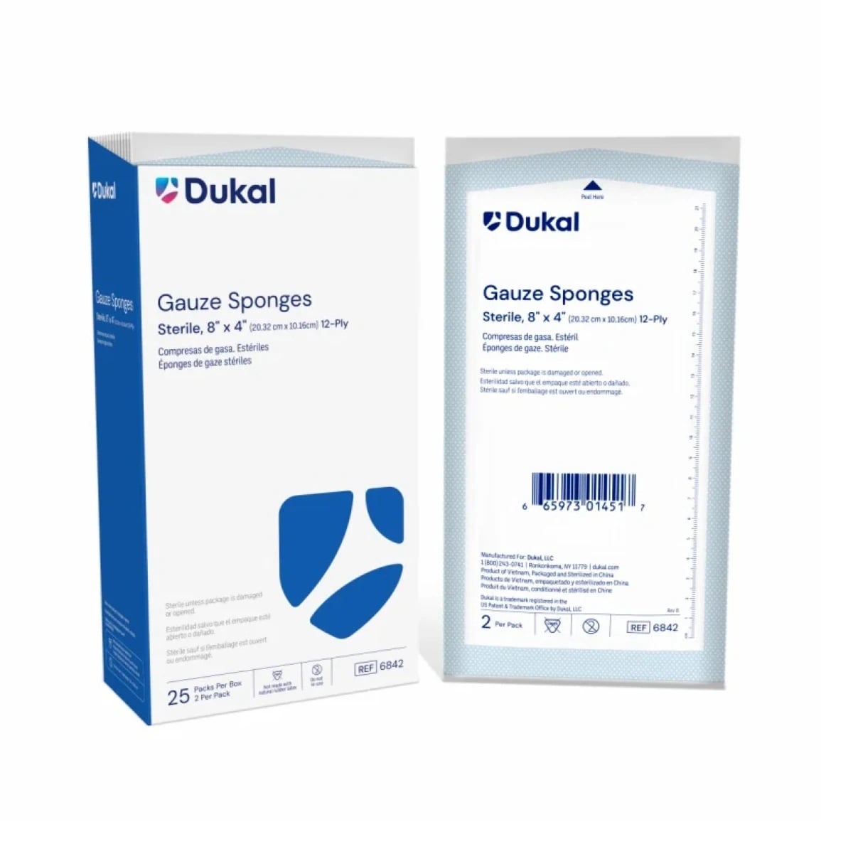 Dukal Sterile Gauze Sponge, 8" x 4", 12-Ply, 100% Woven Cotton, Latex-Free